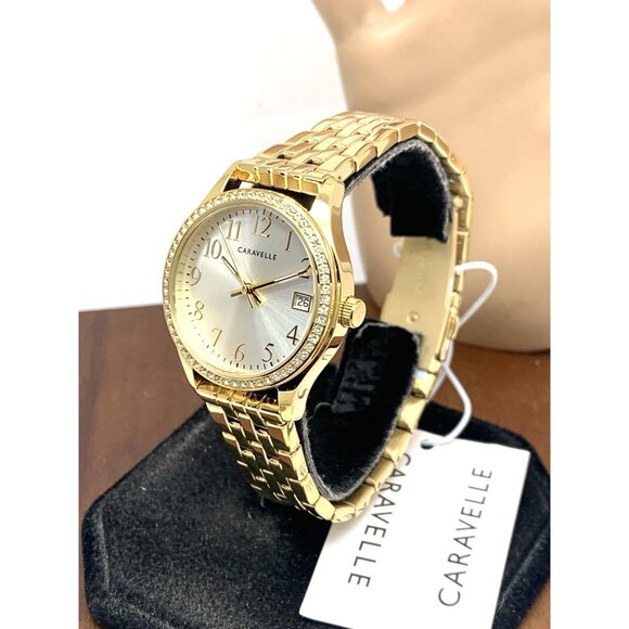 Caravelle By Bulova Women's Watch 44X101 Quartz Silver Dial Gold Steel 32mm - Picture 2 of 14